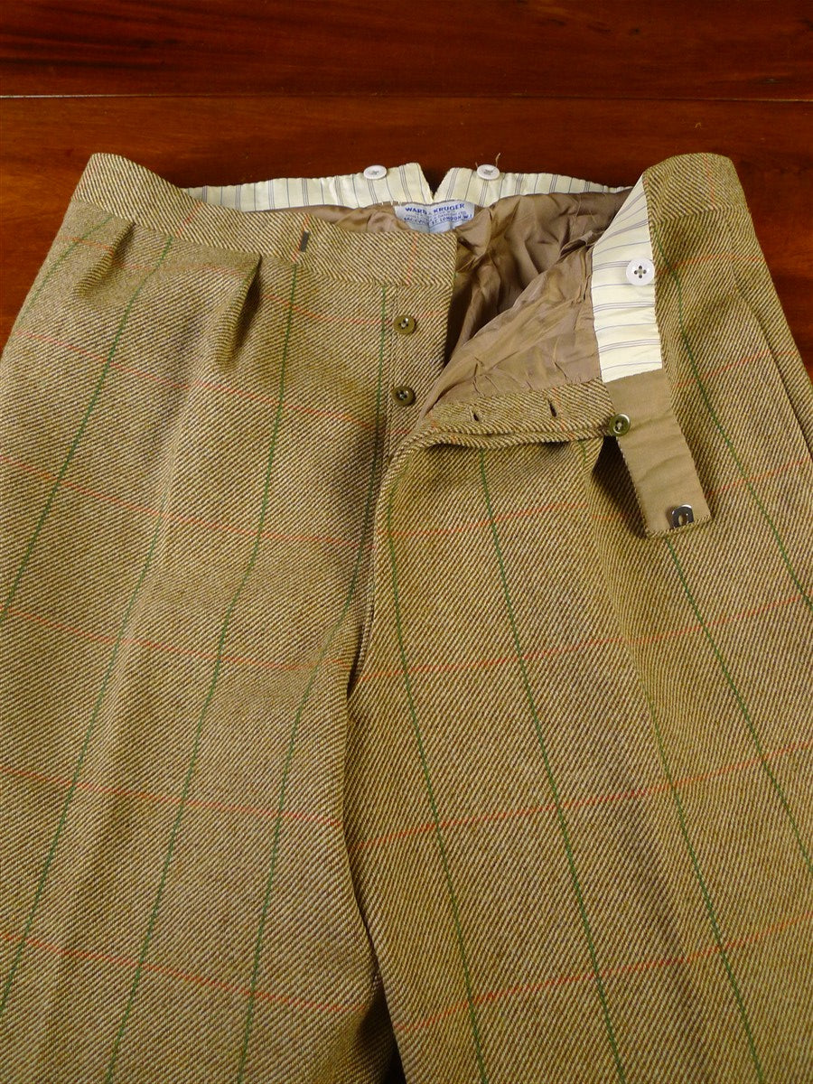 25/0883 immaculate 1991 ward & kruger savile row bespoke green wp check tweed waistcoat & shooting breeks 39-40 long