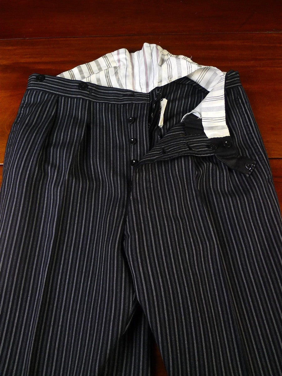 25/0902 vintage 1960 savile row bespoke grey cashmere stripe worsted high-rise morning trouser 30-36