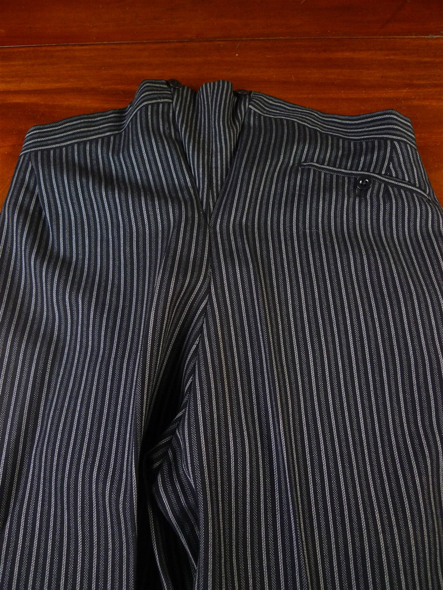 25/0902 vintage 1960 savile row bespoke grey cashmere stripe worsted high-rise morning trouser 30-36