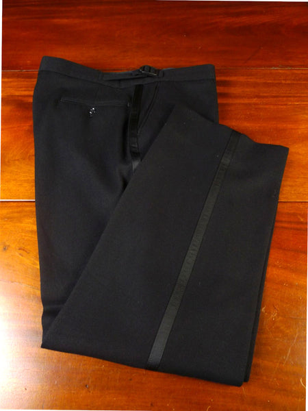 25/0935 immaculate bespoke tailored black barathea wool evening trouser 38