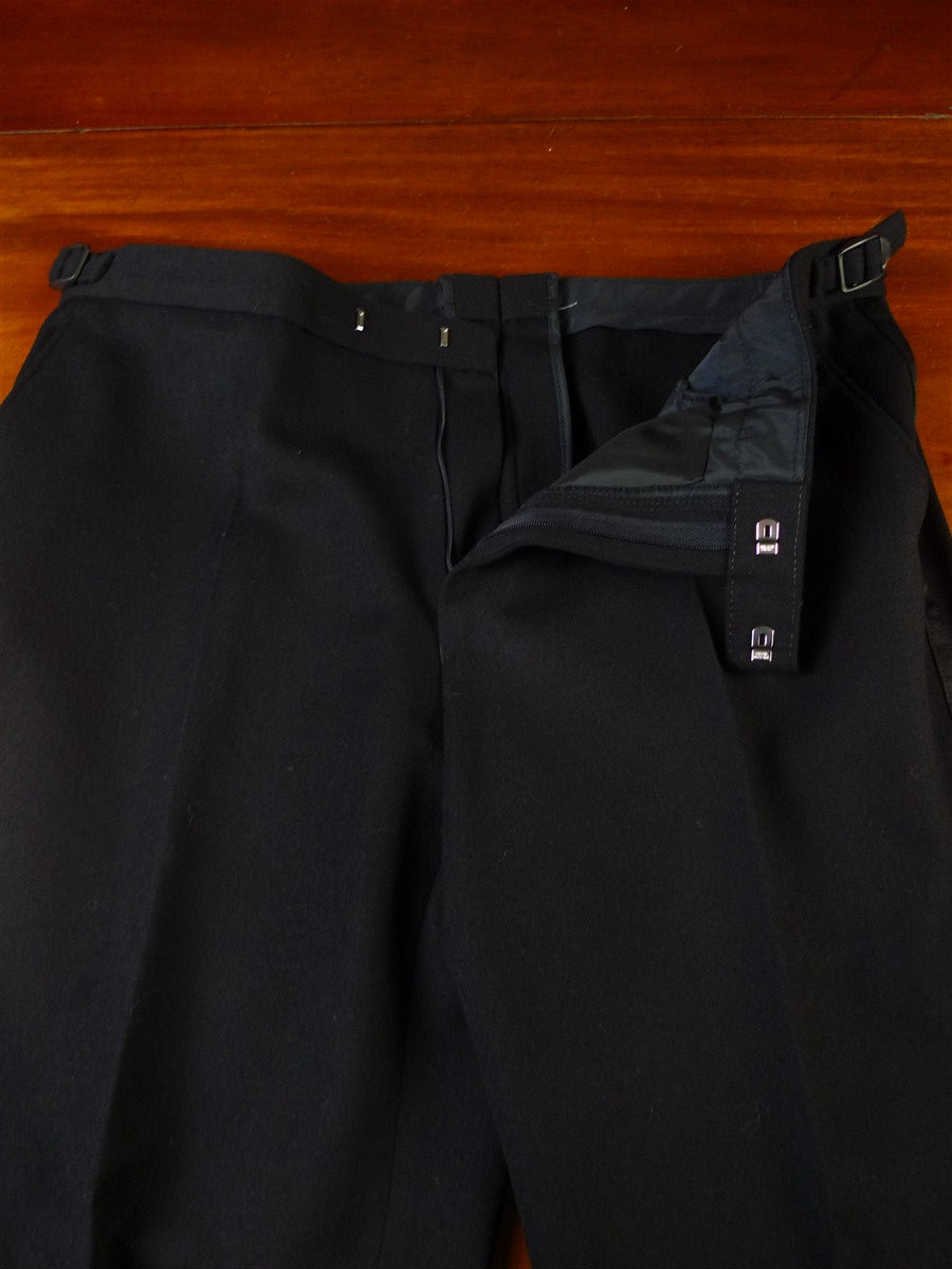 25/0935 immaculate bespoke tailored black barathea wool evening trouser 38
