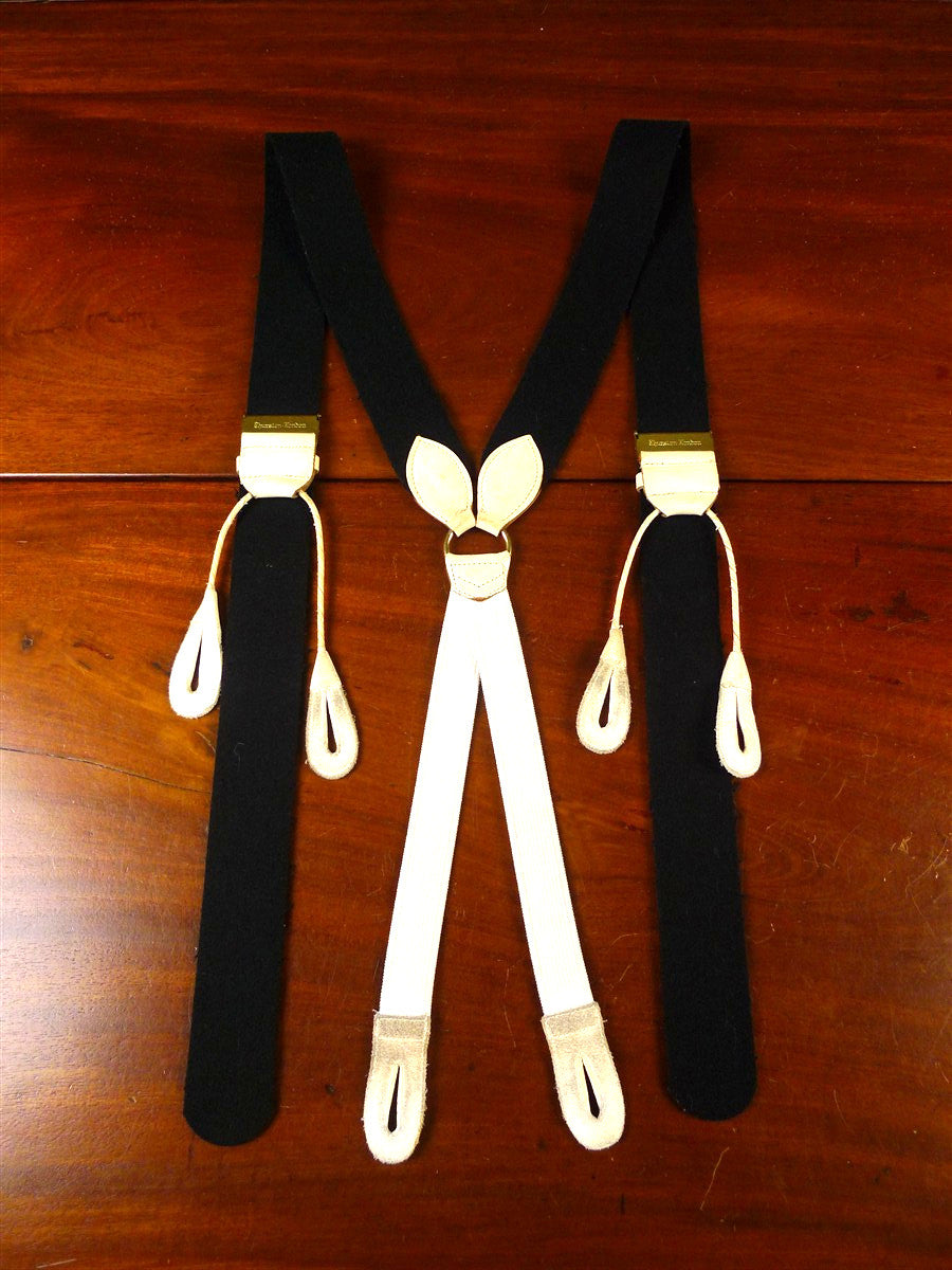 26/0001 vintage albert thurston black boxcloth braces w/ white leather ends multifit