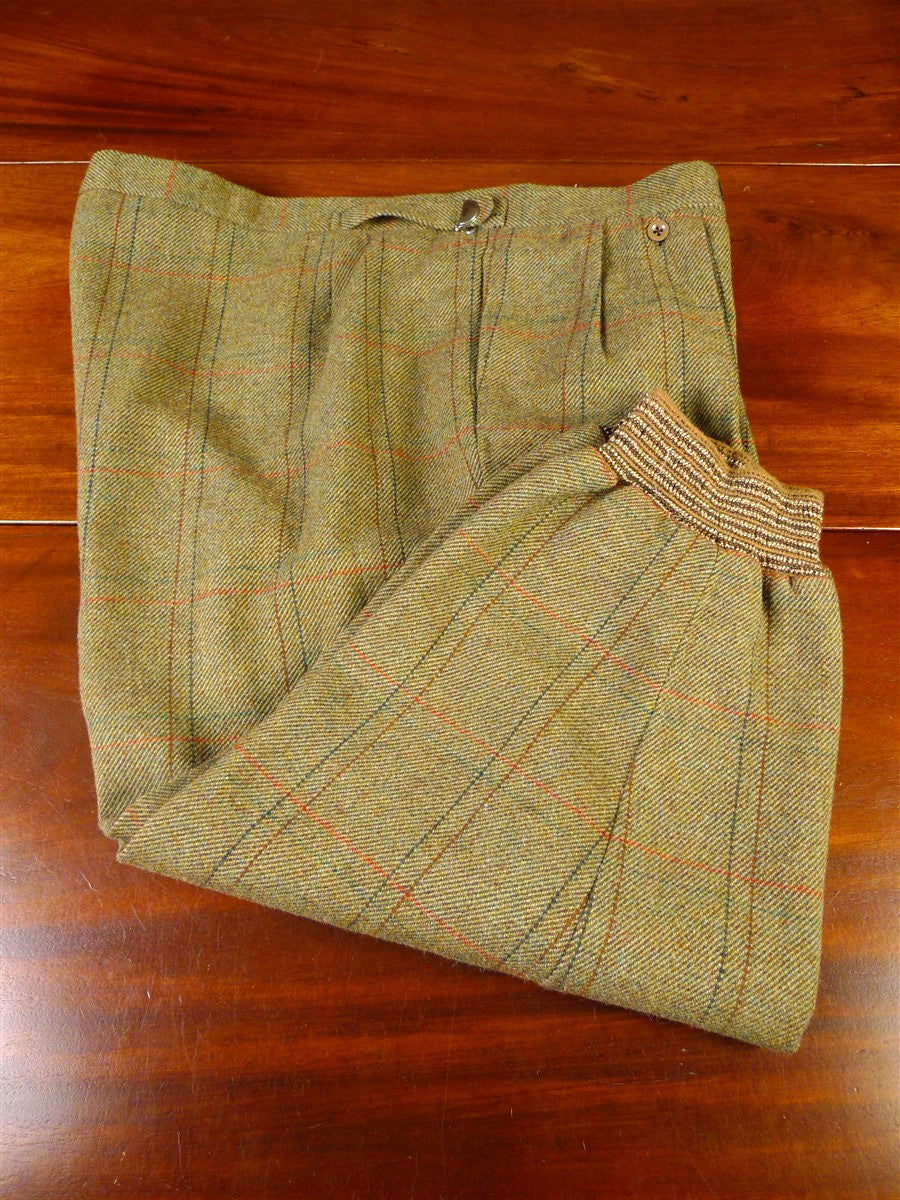 25/0908 vintage savile row bespoke heavyweight green wp check tweed shooting breeks 38-42