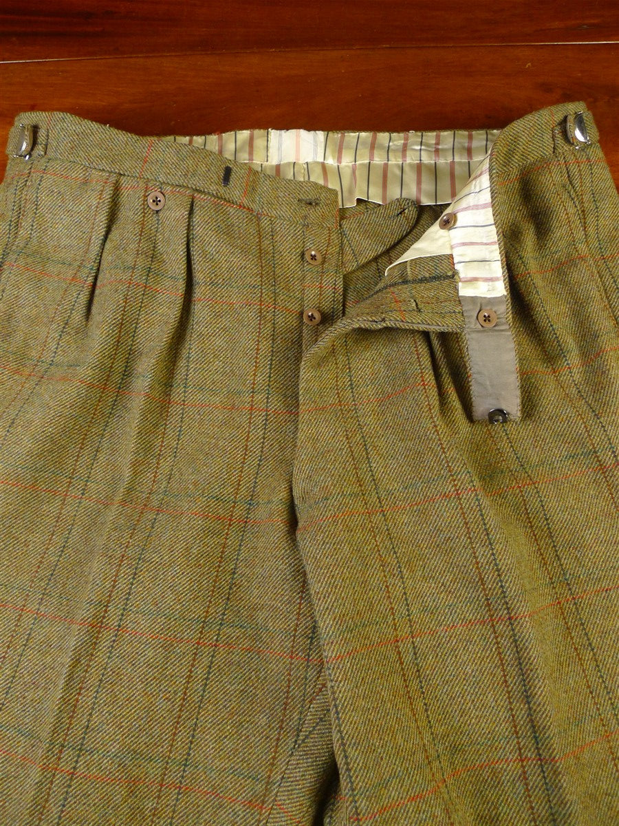 25/0908 vintage savile row bespoke heavyweight green wp check tweed shooting breeks 38-42