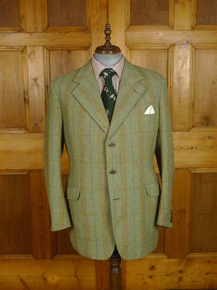 25/0918 exceptional vintage savile row bespoke green / amber wp check heavyweight tweed suit plus matching shooting breeks 44 regular