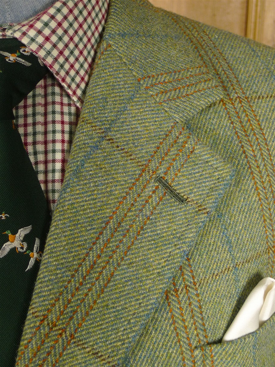 25/0918 exceptional vintage savile row bespoke green / amber wp check heavyweight tweed suit plus matching shooting breeks 44 regular