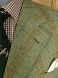 25/0918 exceptional vintage savile row bespoke green / amber wp check heavyweight tweed suit plus matching shooting breeks 44 regular