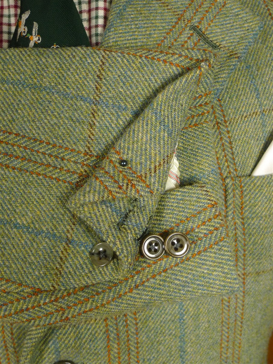 25/0918 exceptional vintage savile row bespoke green / amber wp check heavyweight tweed suit plus matching shooting breeks 44 regular