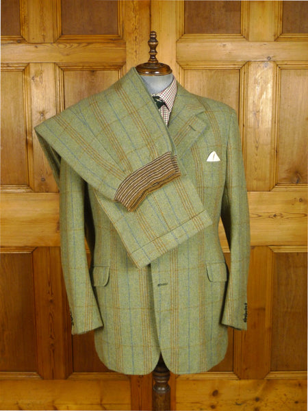 25/0918 exceptional vintage savile row bespoke green / amber wp check heavyweight tweed suit plus matching shooting breeks 44 regular