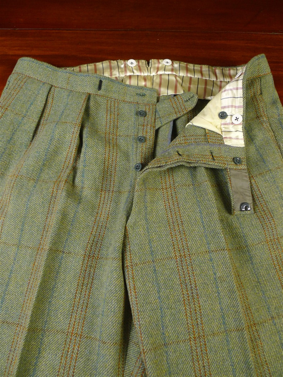 25/0918 exceptional vintage savile row bespoke green / amber wp check heavyweight tweed suit plus matching shooting breeks 44 regular