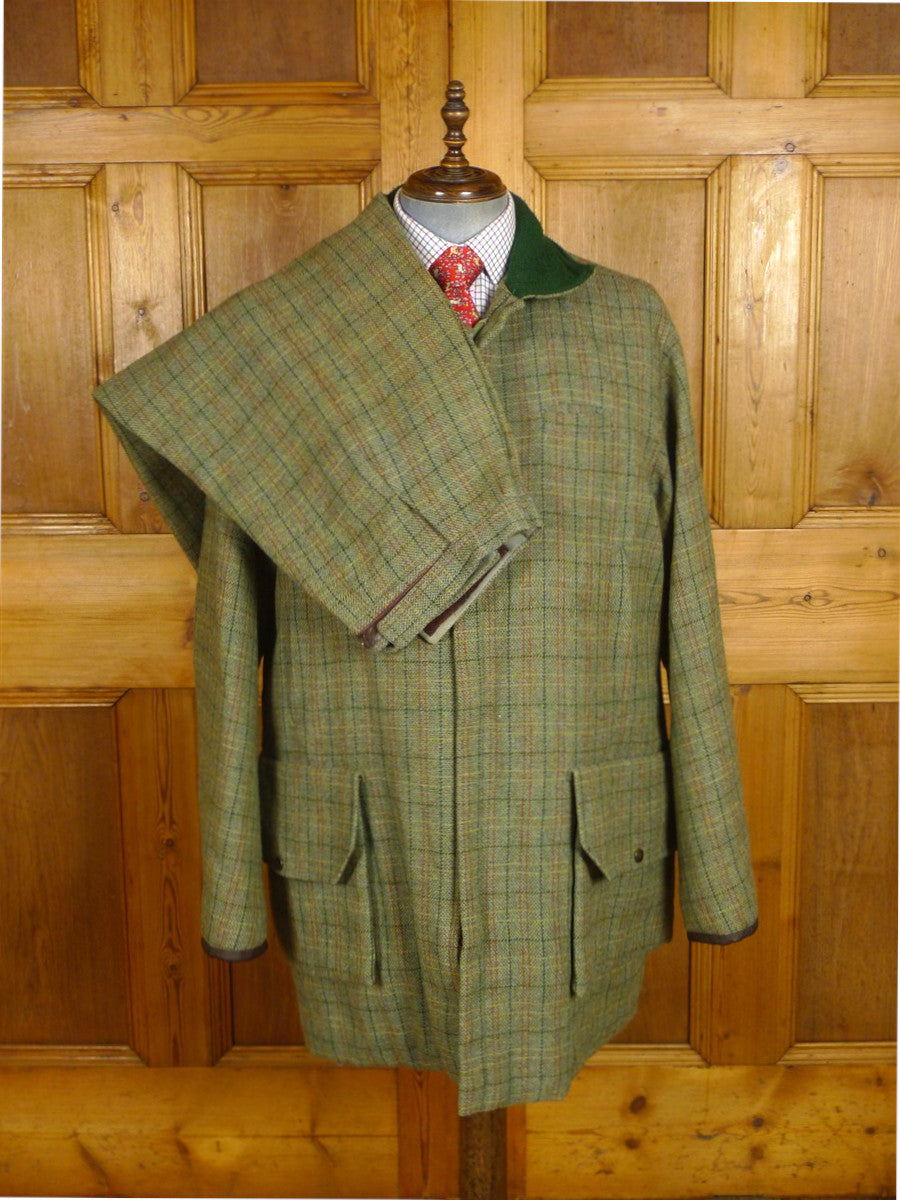 25/0920 fabulous vintage british green wp check tweed shooting coat suit 48 regular