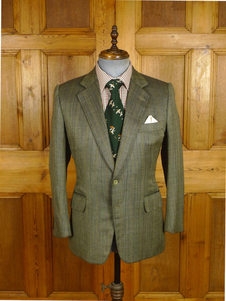 25/0912 vintage henry poole savile row bespoke brown green herringbone check wool & silk sports jacket blazer 38 short