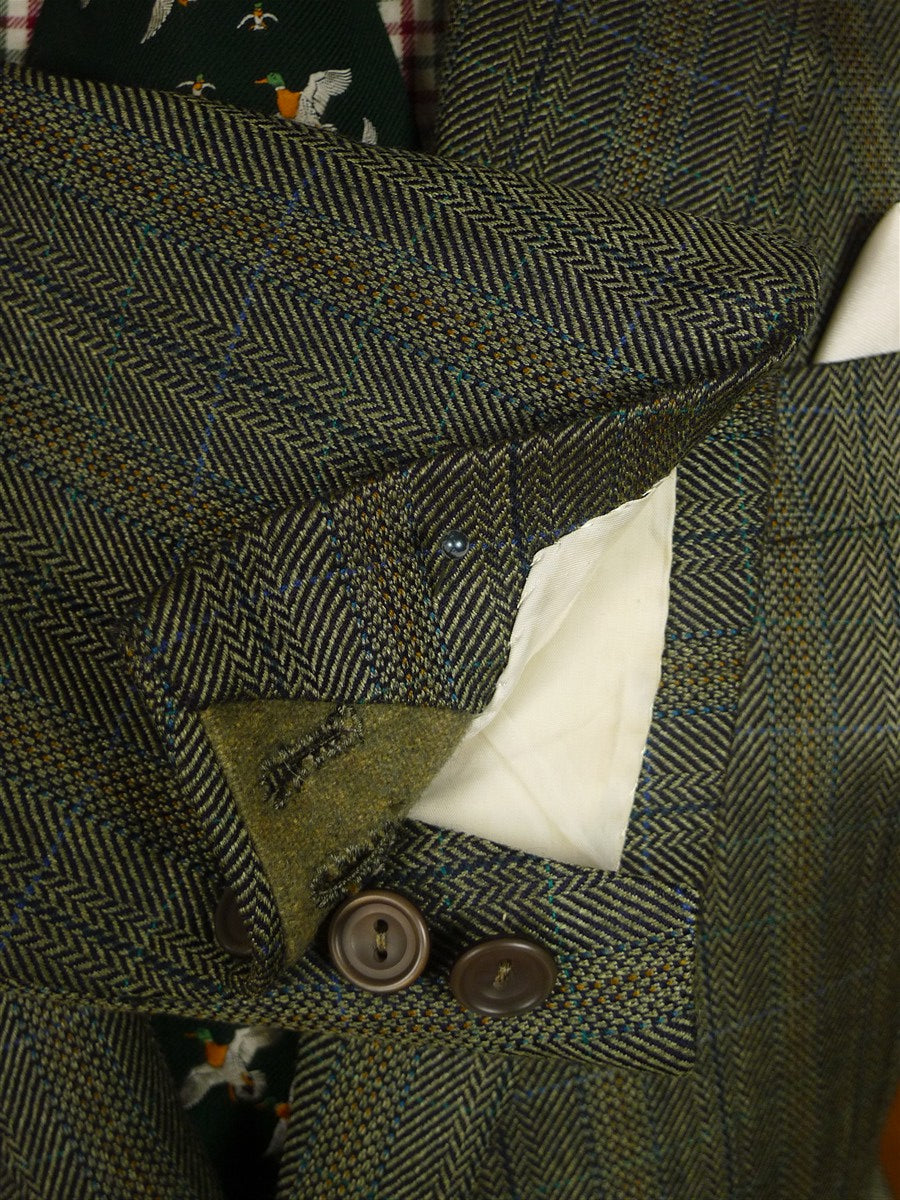 25/0912 vintage henry poole savile row bespoke brown green herringbone check wool & silk sports jacket blazer 38 short