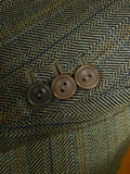 25/0912 vintage henry poole savile row bespoke brown green herringbone check wool & silk sports jacket blazer 38 short