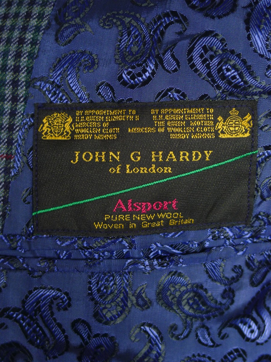 25/0915 near immaculate john g hardy blue gun check sports jacket blazer w/ paisley lining 36 short