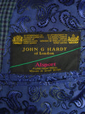 25/0915 near immaculate john g hardy blue gun check sports jacket blazer w/ paisley lining 36 short