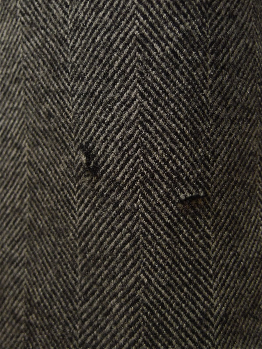 25/0927 vintage british grey herringbone d/b chesterfield overcoat w/ velvet collar 40 long