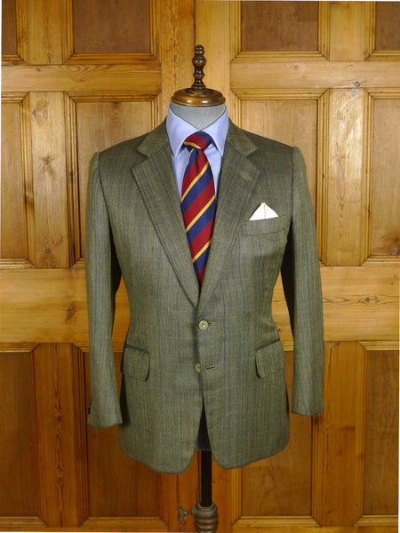 25/0912 vintage henry poole savile row bespoke brown green herringbone check wool & silk sports jacket blazer 38 short