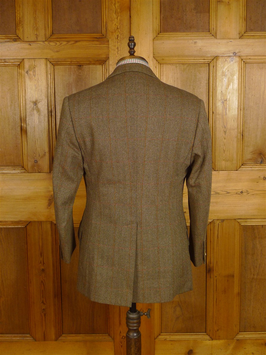 25/0981 immaculate john n kent savile row bespoke brown / red wp check tweed suit 39 short to regular