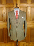 25/0979 beautiful vintage 1980 henry poole savile row bespoke green / amber wp check 3-piece tweed suit 39 regular