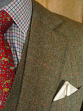 25/0979 beautiful vintage 1980 henry poole savile row bespoke green / amber wp check 3-piece tweed suit 39 regular