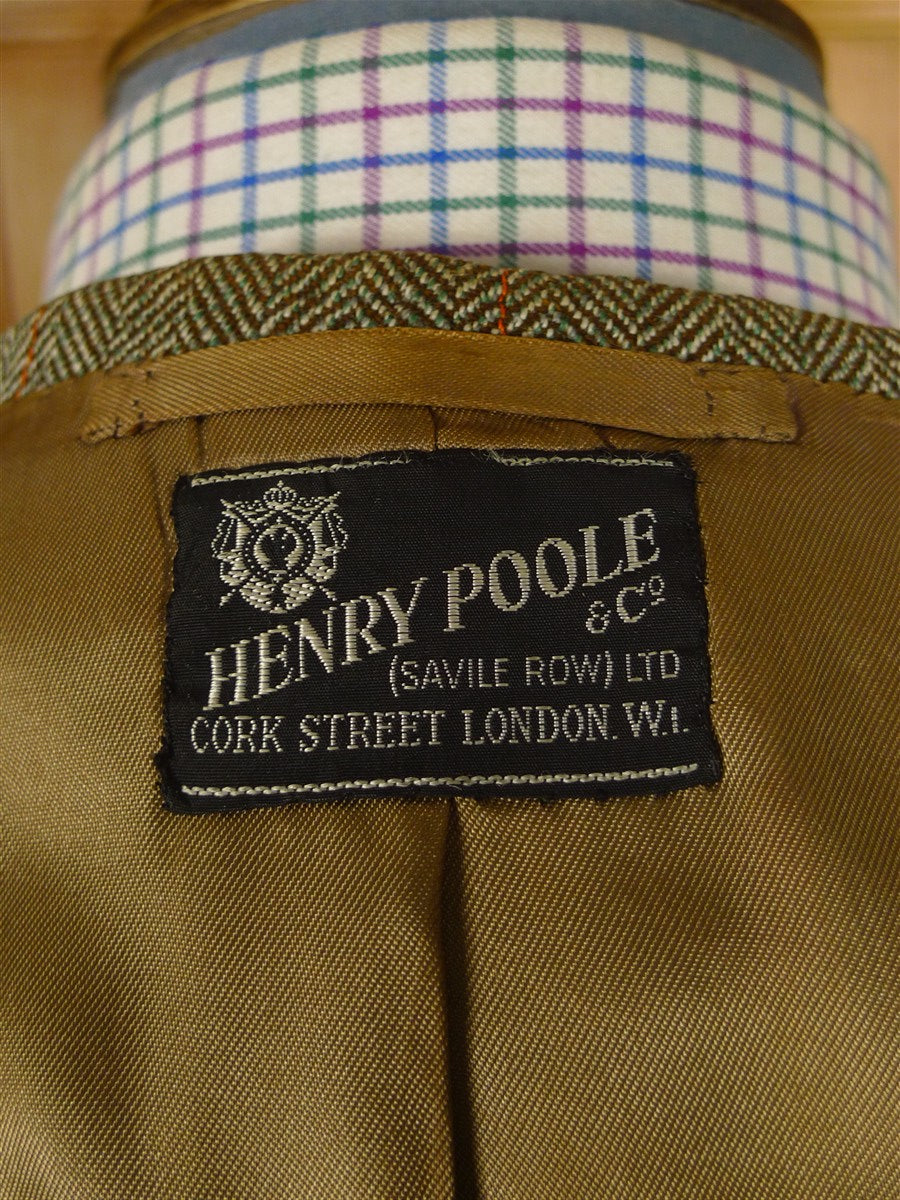 25/0979 beautiful vintage 1980 henry poole savile row bespoke green / amber wp check 3-piece tweed suit 39 regular