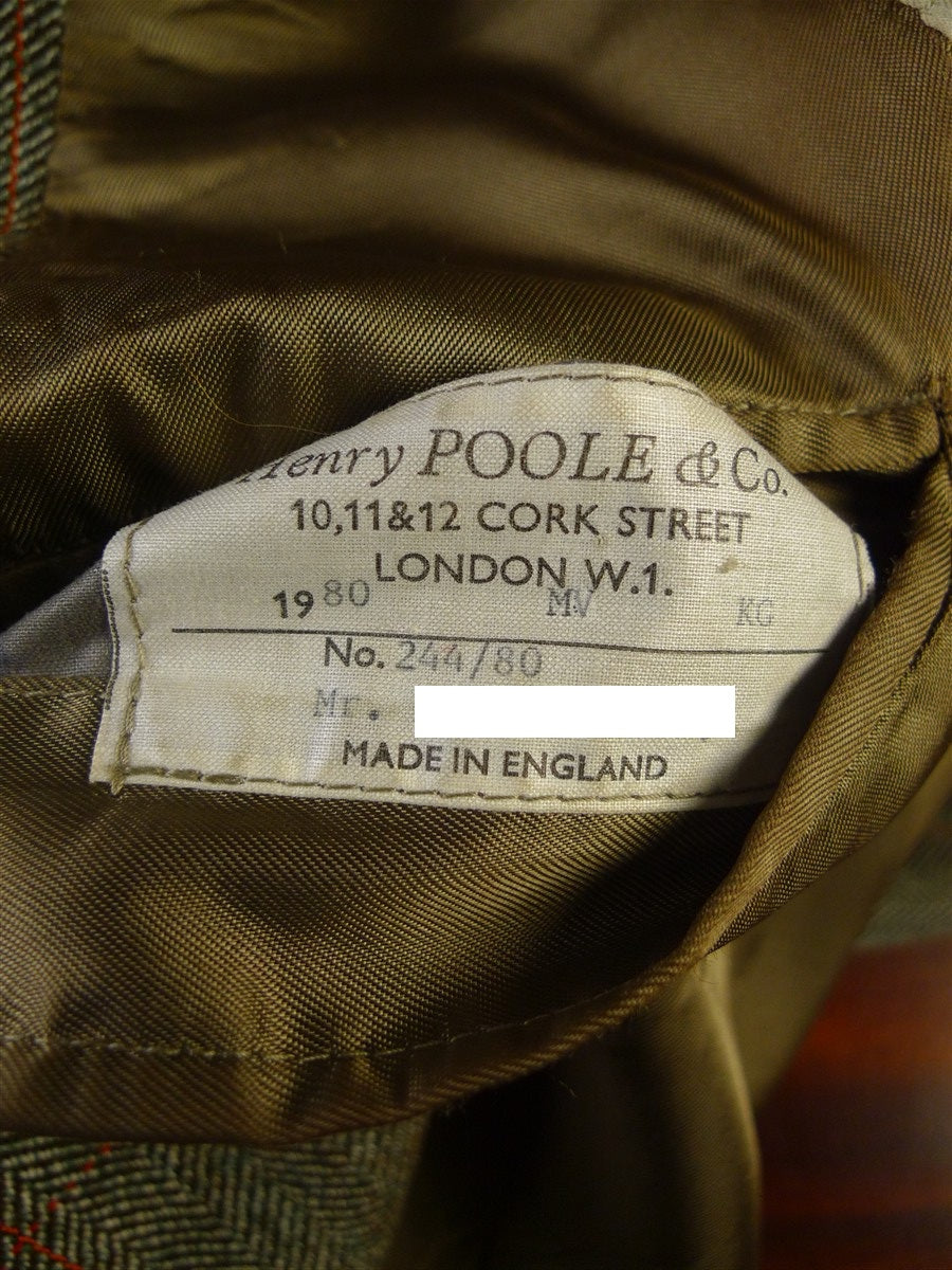 25/0979 beautiful vintage 1980 henry poole savile row bespoke green / amber wp check 3-piece tweed suit 39 regular