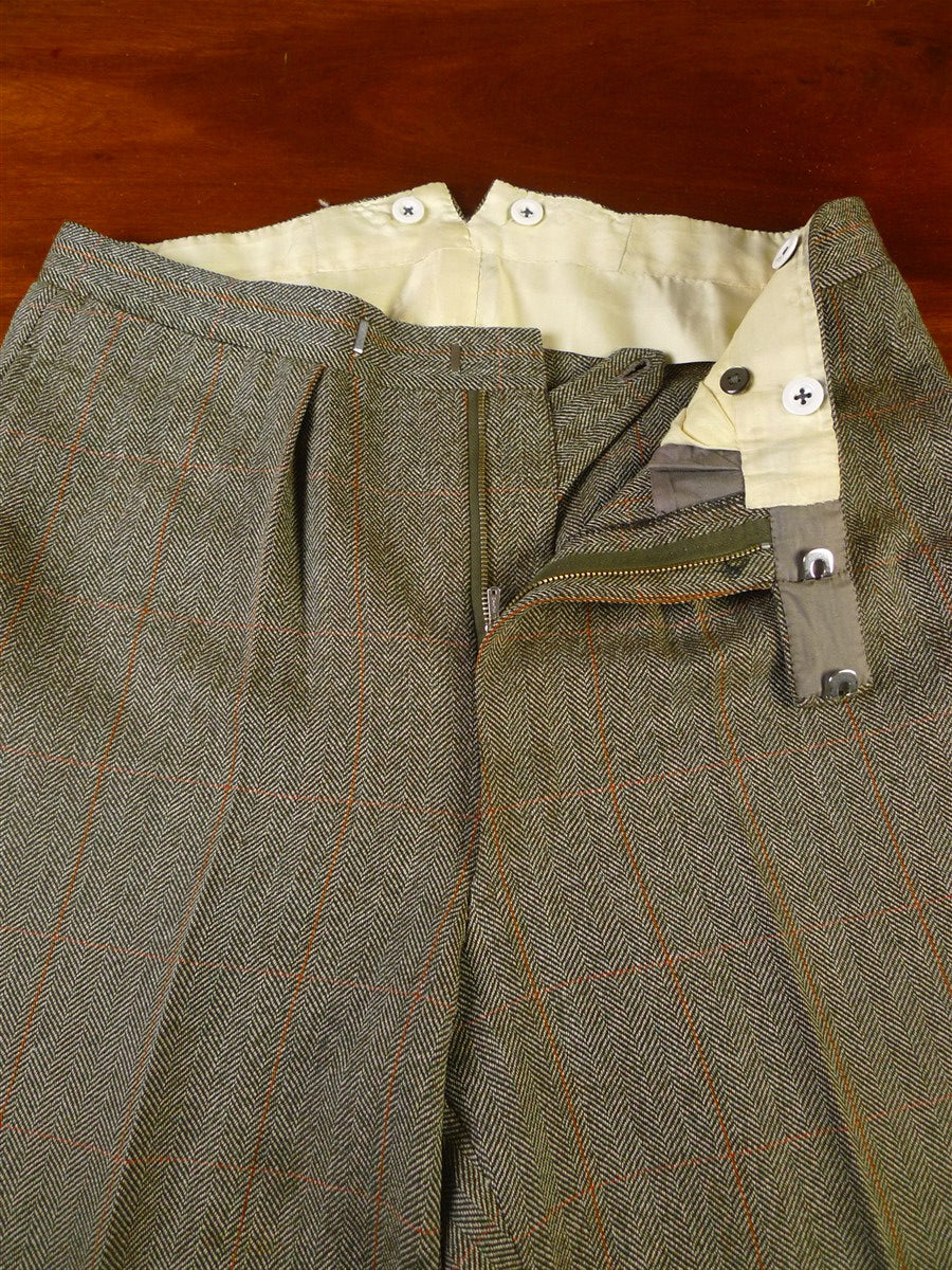25/0979 beautiful vintage 1980 henry poole savile row bespoke green / amber wp check 3-piece tweed suit 39 regular