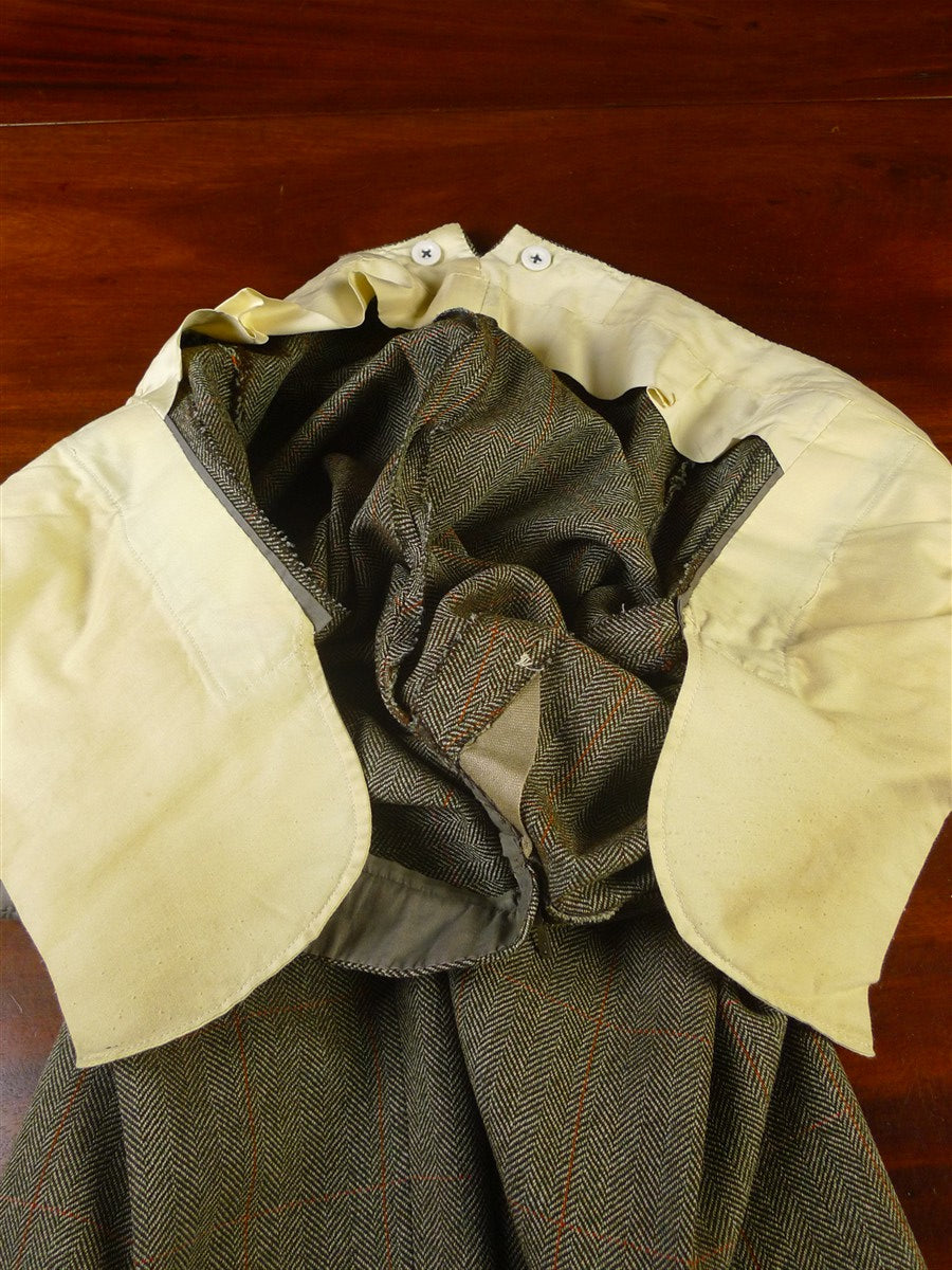 25/0979 beautiful vintage 1980 henry poole savile row bespoke green / amber wp check 3-piece tweed suit 39 regular