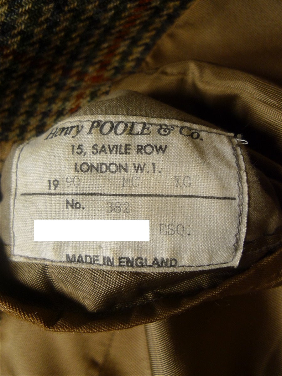 25/0965 superb 1990 vintage henry poole savile row bespoke gun check tweed sports jacket 40 regular