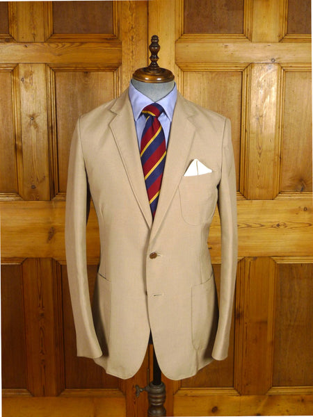 25/0966 vintage airey & wheeler piccadilly tropical weight beige wool flax mix travel blazer 39 long