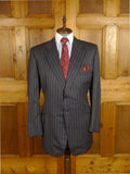 25/0976 near immaculate 2006 dege & skinner savile row bespoke grey / lilac pin-stripe worsted suit 46 regular to long