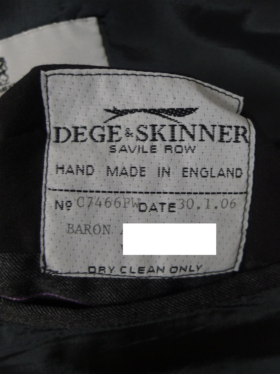 25/0976 near immaculate 2006 dege & skinner savile row bespoke grey / lilac pin-stripe worsted suit 46 regular to long