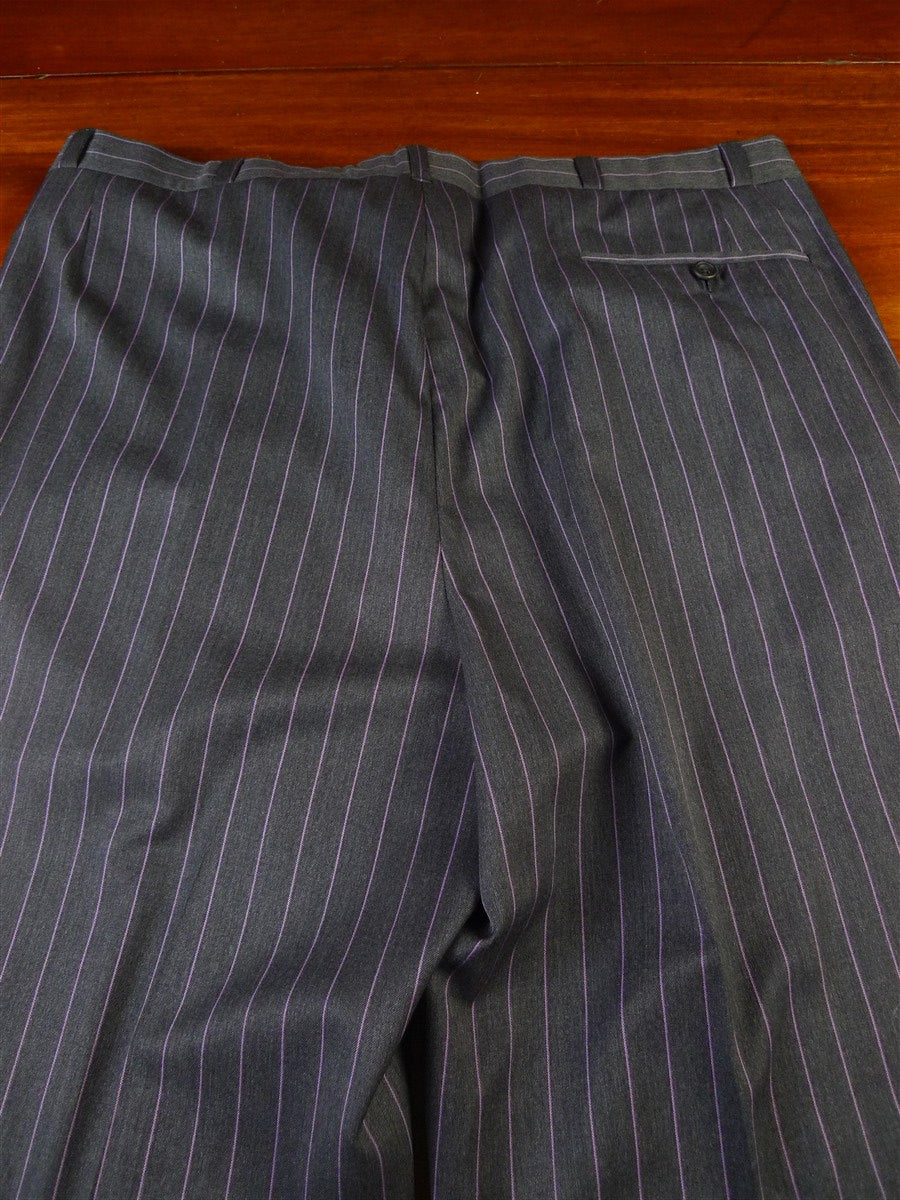 25/0976 near immaculate 2006 dege & skinner savile row bespoke grey / lilac pin-stripe worsted suit 46 regular to long