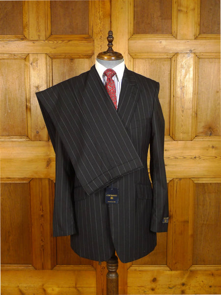 25/0975 new w/tags crombie super 120s black / brown & white pin-stripe wool & cashmere suit 39-40 long