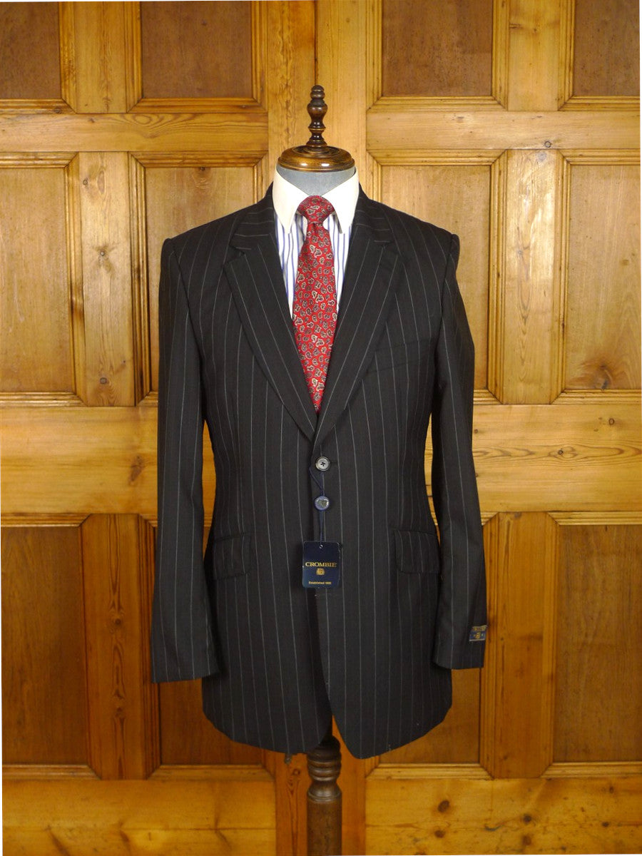25/0975 new w/tags crombie super 120s black / brown & white pin-stripe wool & cashmere suit 39-40 long