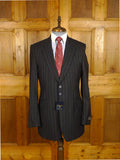 25/0975 new w/tags crombie super 120s black / brown & white pin-stripe wool & cashmere suit 39-40 long