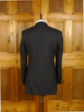 25/0975 new w/tags crombie super 120s black / brown & white pin-stripe wool & cashmere suit 39-40 long