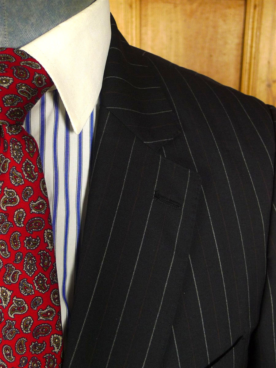 25/0975 new w/tags crombie super 120s black / brown & white pin-stripe wool & cashmere suit 39-40 long