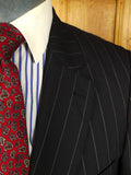 25/0975 new w/tags crombie super 120s black / brown & white pin-stripe wool & cashmere suit 39-40 long