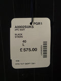 25/0975 new w/tags crombie super 120s black / brown & white pin-stripe wool & cashmere suit 39-40 long