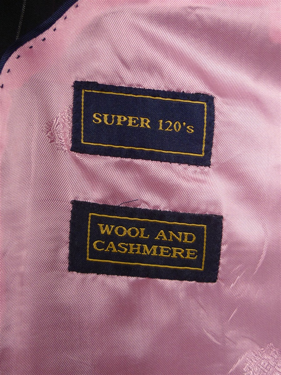 25/0975 new w/tags crombie super 120s black / brown & white pin-stripe wool & cashmere suit 39-40 long