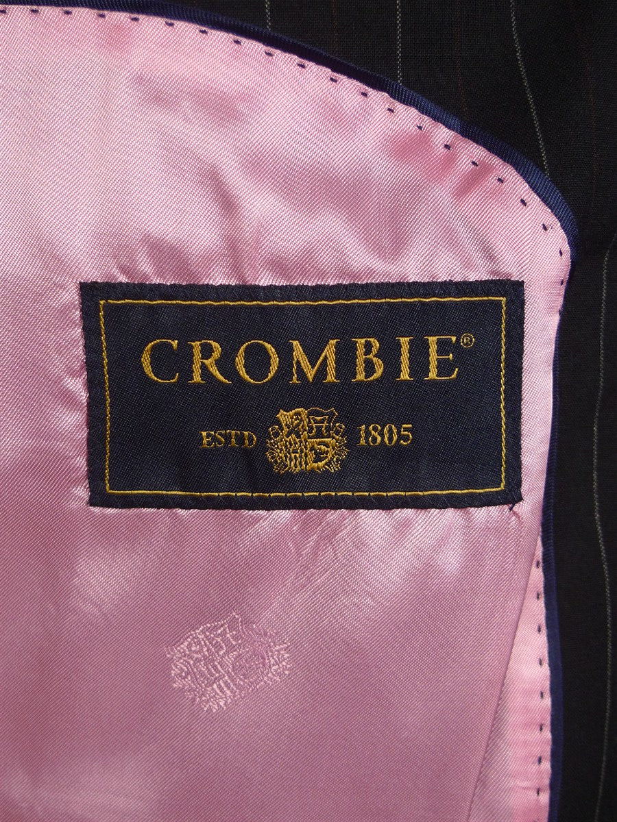 25/0975 new w/tags crombie super 120s black / brown & white pin-stripe wool & cashmere suit 39-40 long