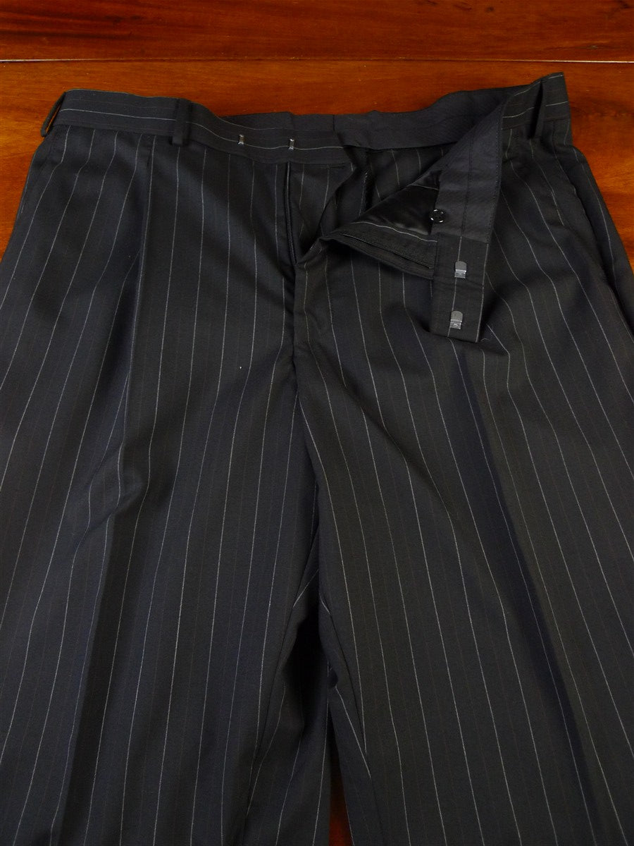 25/0975 new w/tags crombie super 120s black / brown & white pin-stripe wool & cashmere suit 39-40 long
