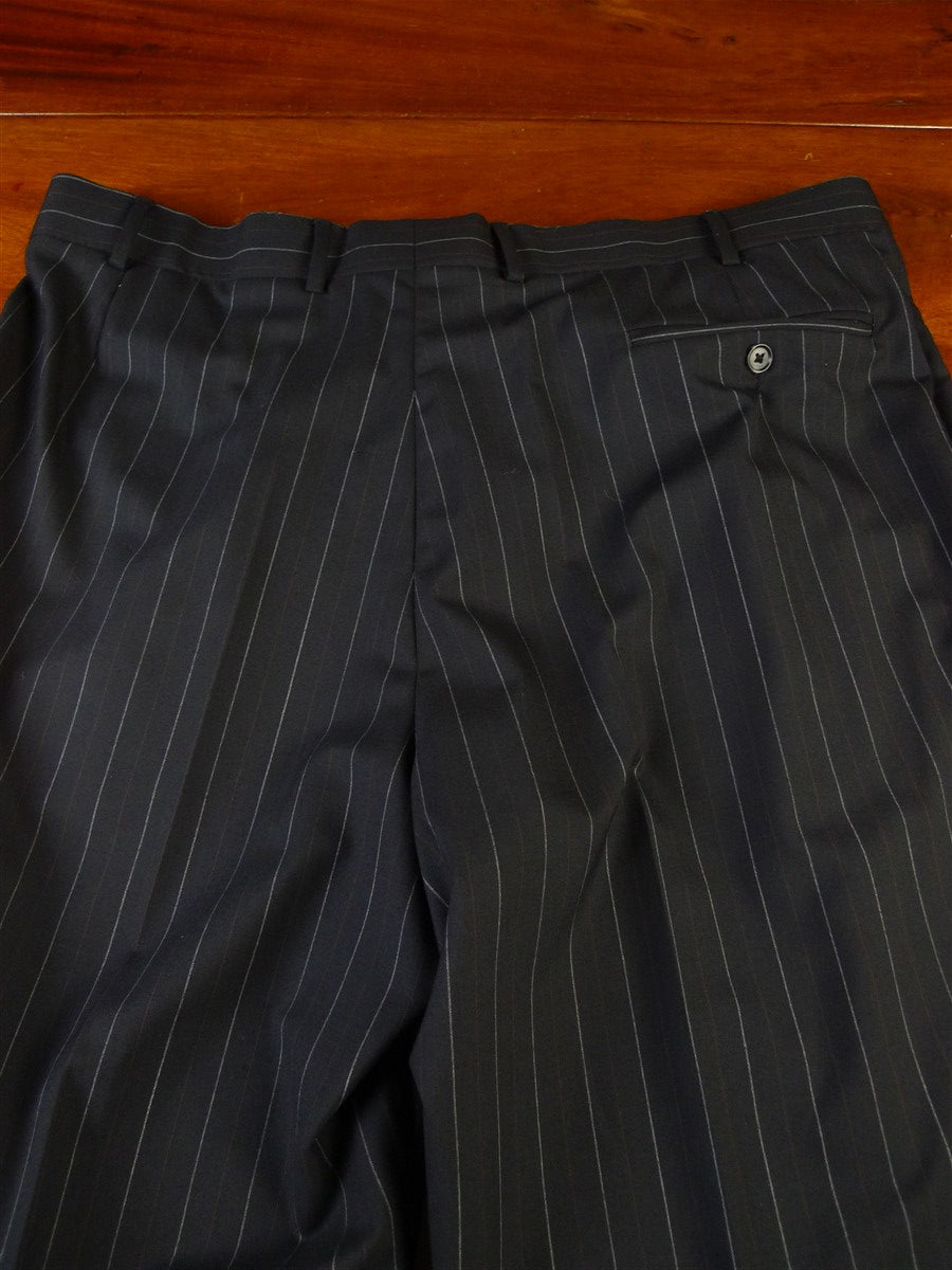 25/0975 new w/tags crombie super 120s black / brown & white pin-stripe wool & cashmere suit 39-40 long
