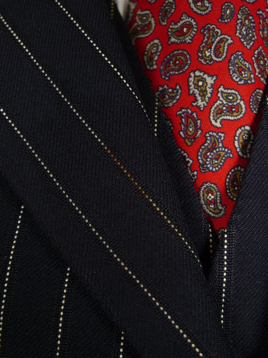 25/0977 vintage 1974 huntsman savile row bespoke heavyweight navy blue pin-stripe worsted 3-piece suit 39-40 short