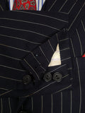25/0977 vintage 1974 huntsman savile row bespoke heavyweight navy blue pin-stripe worsted 3-piece suit 39-40 short