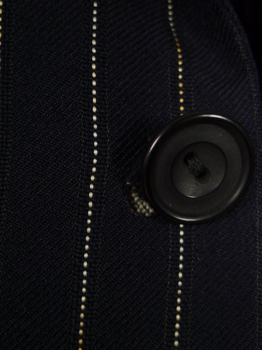 25/0977 vintage 1974 huntsman savile row bespoke heavyweight navy blue pin-stripe worsted 3-piece suit 39-40 short