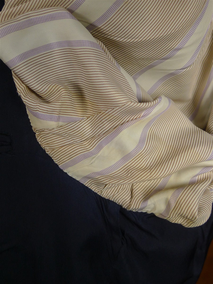 25/0977 vintage 1974 huntsman savile row bespoke heavyweight navy blue pin-stripe worsted 3-piece suit 39-40 short