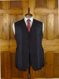 25/0977 vintage 1974 huntsman savile row bespoke heavyweight navy blue pin-stripe worsted 3-piece suit 39-40 short